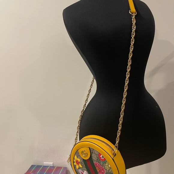 GG Supreme Monogram Flora Web Mini Ophidia Round Shoulder Bag Yellow - Picture 6 of 6